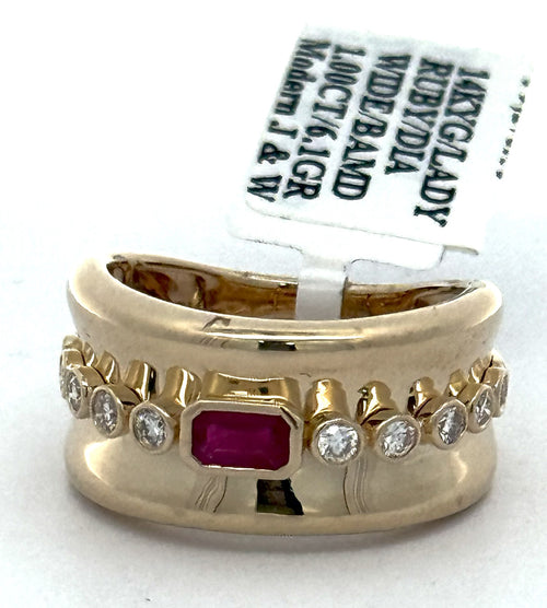 14k Yellow Gold Ladies 0.75 CT Diamond & Ruby Ring, 6.1gm, Size 7, S108581