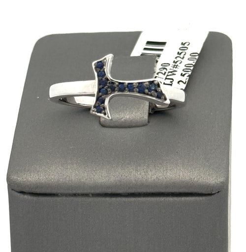18k White Gold 0.14CT Sapphire Humilis Aqua Sign Ring, 4.4g, Size 9.25, S107290