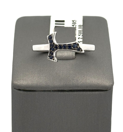 18k White Gold 0.14CT Sapphire Humilis Aqua Sign Ring, 4.4g, Size 9.25, S107290