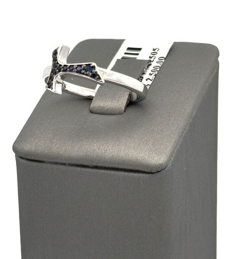 18k White Gold 0.14CT Sapphire Humilis Aqua Sign Ring, 4.4g, Size 9.25, S107290