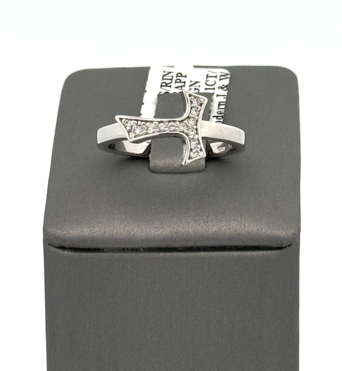 18k White Gold 0.11CT Diamonds Humilis Aere Sign Ring, 4.2g, Size 7.75, S107291
