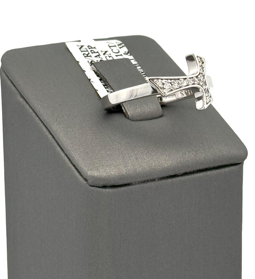 18k White Gold 0.11CT Diamonds Humilis Aere Sign Ring, 4.2g, Size 7.75, S107291