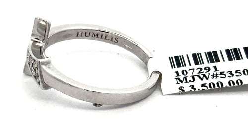 18k White Gold 0.11CT Diamonds Humilis Aere Sign Ring, 4.2g, Size 7.75, S107291