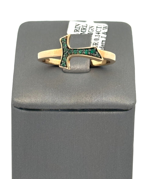 18k Yellow Gold 0.14CT Emerald Humilis Terra Sign Ring, 4.3g, Size 10, S107288