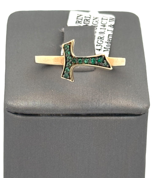 18k Yellow Gold 0.14CT Emerald Humilis Terra Sign Ring, 4.3g, Size 10, S107288