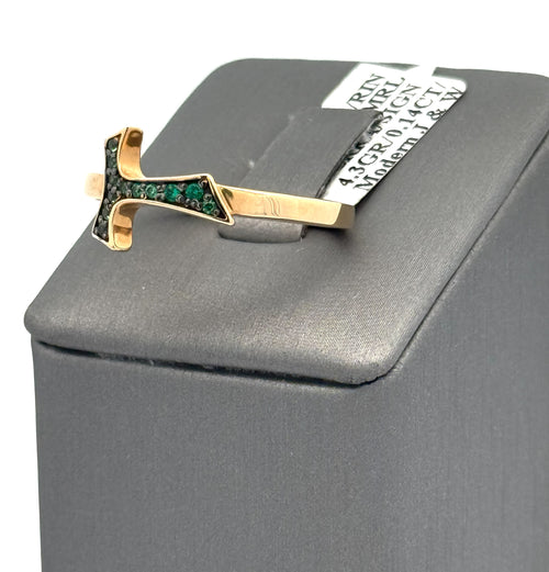 18k Yellow Gold 0.14CT Emerald Humilis Terra Sign Ring, 4.3g, Size 10, S107288