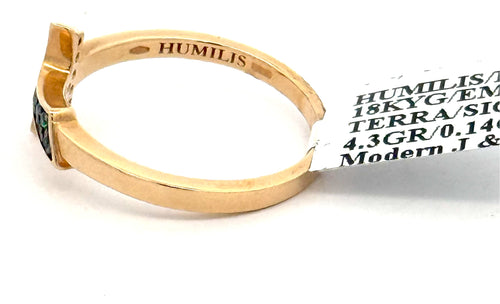 18k Yellow Gold 0.14CT Emerald Humilis Terra Sign Ring, 4.3g, Size 10, S107288
