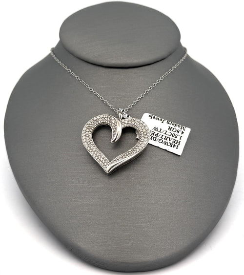 14k White Gold 1.25CT Diamond Heart Pendant, 4.8g, S16694