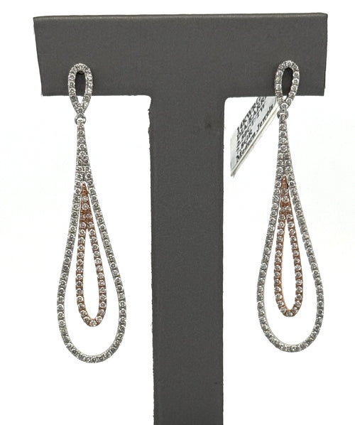 14k White & Rose Gold 2.25 CT Diamond Drop Style Earrings, 7.8g, S16690