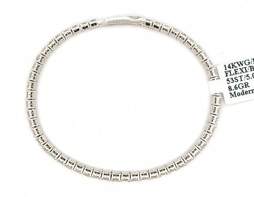 14k White Gold 5.00CT Diamond Flexible Bangle Bracelet, 8.6g, S108657