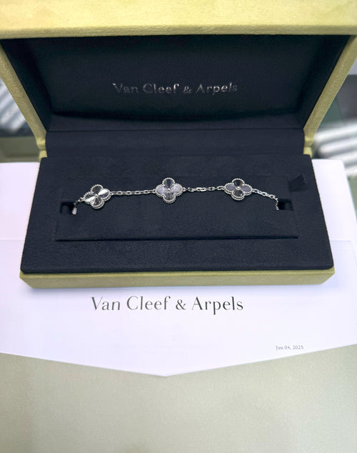 Van Cleef & Arpels Vintage Alhambra Bracelet, 5 motifs, 18k White Gold, 19.4 g