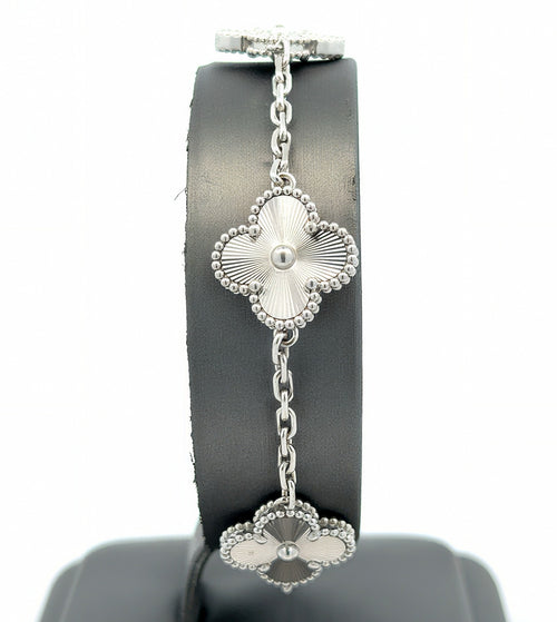 Van Cleef & Arpels Vintage Alhambra Bracelet, 5 motifs, 18k White Gold, 19.4 g