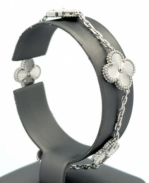 Van Cleef & Arpels Vintage Alhambra Bracelet, 5 motifs, 18k White Gold, 19.4 g