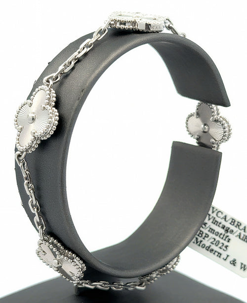 Van Cleef & Arpels Vintage Alhambra Bracelet, 5 motifs, 18k White Gold, 19.4 g