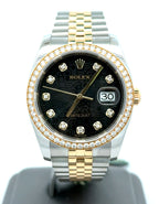 Pre-owned Rolex Datejust 36 2-Tone Steel & Gold Watch Black Jubilee Diamond Dial