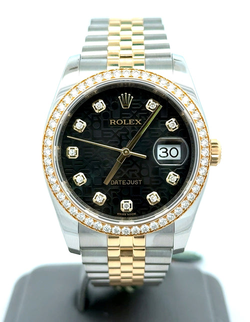 Pre-owned Rolex Datejust 36 2-Tone Steel & Gold Watch Black Jubilee Diamond Dial