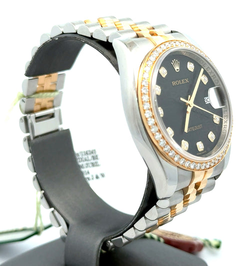 Pre-owned Rolex Datejust 36 2-Tone Steel & Gold Watch Black Jubilee Diamond Dial