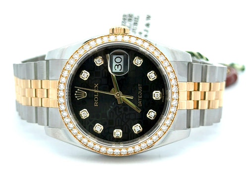 Pre-owned Rolex Datejust 36 2-Tone Steel & Gold Watch Black Jubilee Diamond Dial