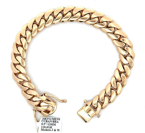 14k Yellow Gold Men's Miami Cuban Link Bracelet, Length 9.5", 118g, 13mm,S108672