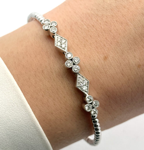 10k White Gold Slip-On Bangle Bracelet, 10.2G,  0.80CT Diamonds, S16744