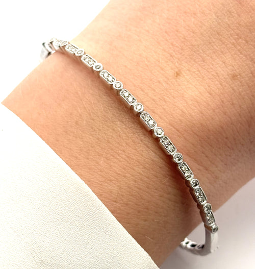 Solid 10k White Gold 0.50CT Diamond Bangle Bracelet, 7.5g, S16746