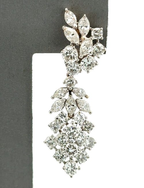 Platinum Chandelier Earrings 13.8g, 6.50CT Marquise & Round Cut Diamonds, S16743