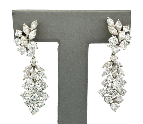 Platinum Chandelier Earrings 13.8g, 6.50CT Marquise & Round Cut Diamonds, S16743