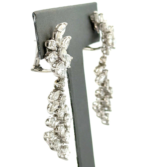 Platinum Chandelier Earrings 13.8g, 6.50CT Marquise & Round Cut Diamonds, S16743