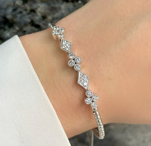 10k White Gold Slip-On Bangle Bracelet, 10.2G,  0.80CT Diamonds, S16744