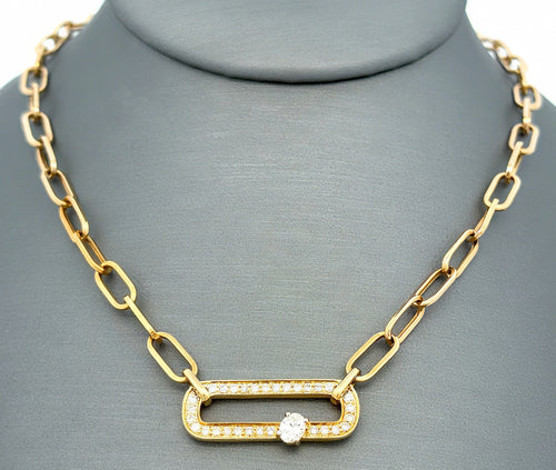 14k Yellow Gold 0.50 CT Diamond Paper Clip Style Necklace, 5.3g, 18", S16736