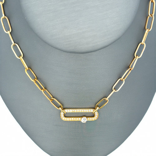 14k Yellow Gold 0.50 CT Diamond Paper Clip Style Necklace, 5.3g, 18", S16736