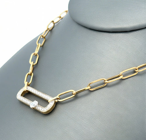 14k Yellow Gold 0.50 CT Diamond Paper Clip Style Necklace, 7.0g, 18", S16736