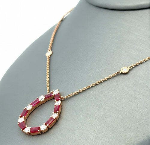 14k Rose Gold 2.00Ct Diamond & Ruby Pear-Shaped Pendant, 18", 4.3g, S16739
