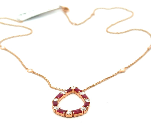 14k Rose Gold 2.00Ct Diamond & Ruby Pear-Shaped Pendant, 18", 4.3g, S16739