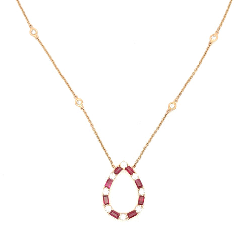 14k Rose Gold 2.00Ct Diamond & Ruby Pear-Shaped Pendant, 18", 4.3g, S16739