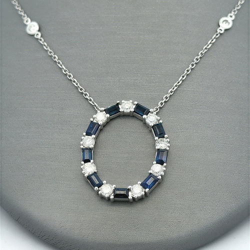 14k White Gold 2.75 CT Sapphire & Diamond Ladies Pendant Necklace, 18", S16740