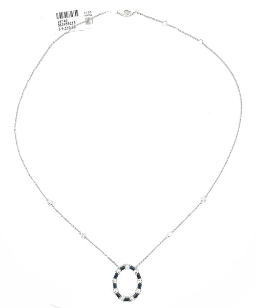 14k White Gold 2.75 CT Sapphire & Diamond Ladies Pendant Necklace, 18", S16740