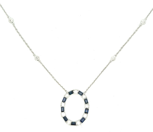 14k White Gold 2.75 CT Sapphire & Diamond Ladies Pendant Necklace, 18", S16740