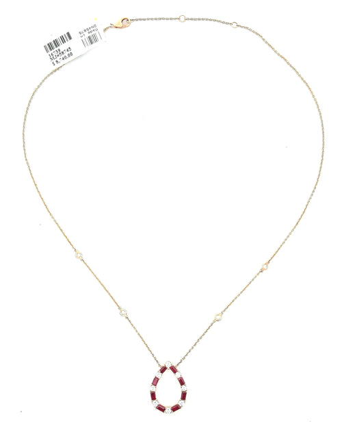 14k Rose Gold 2.00Ct Diamond & Ruby Pear-Shaped Pendant, 18", 4.3g, S16739