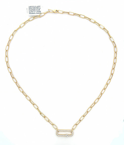 14k Yellow Gold 0.50 CT Diamond Paper Clip Style Necklace, 7.0g, 18", S16736
