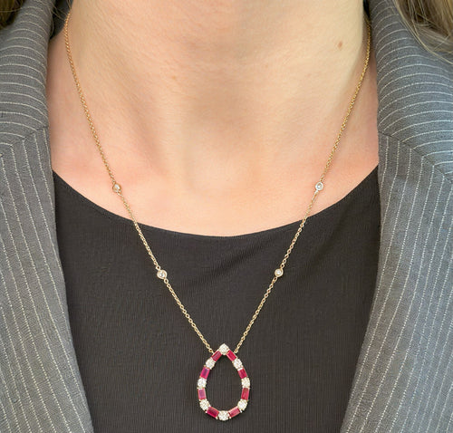 14k Rose Gold 2.00Ct Diamond & Ruby Pear-Shaped Pendant, 18", 4.3g, S16739