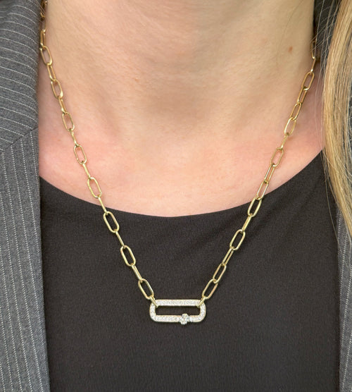 14k Yellow Gold 0.50 CT Diamond Paper Clip Style Necklace, 7.0g, 18", S16736