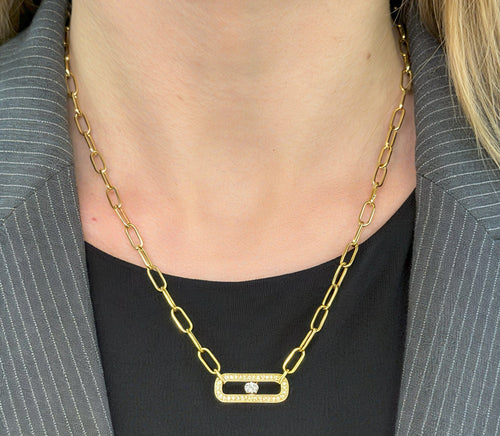 14k Yellow Gold 0.50 CT Diamond Paper Clip Style Necklace, 5.5g, 18",  S16737