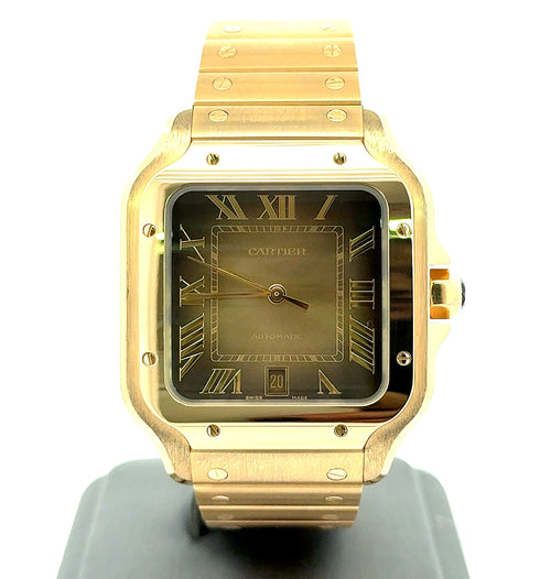 Santos de Cartier Watch Large Sunray Dial 18k Yellow Gold WGSA0095 NEW FULL SET 2025