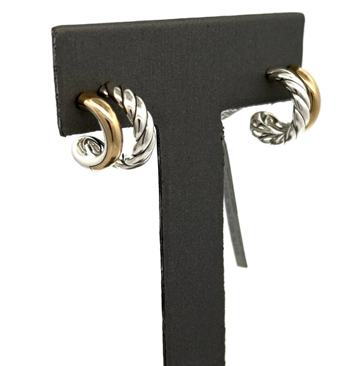 David Yurman Mercer DBL Hoop Huggie 1/2in Earrings Sil/18k E18489 S8, S108741
