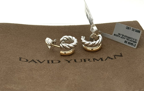 David Yurman Mercer DBL Hoop Huggie 1/2in Earrings Sil/18k E18489 S8, S108741