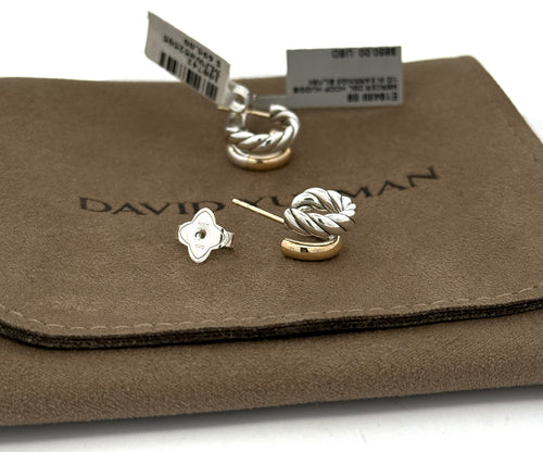 David Yurman Mercer DBL Hoop Huggie 1/2in Earrings Sil/18k E18489 S8, S108741