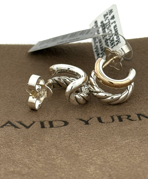 David Yurman Mercer DBL Hoop Huggie 1/2in Earrings Sil/18k E18489 S8, S108741