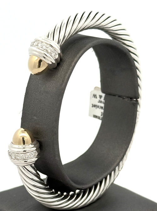 David Yurman Classic Cable Bracelet Sterling Silver with 14K Yellow Gold Domes, S108740