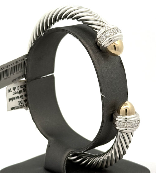 David Yurman Classic Cable Bracelet Sterling Silver with 14K Yellow Gold Domes, S108740
